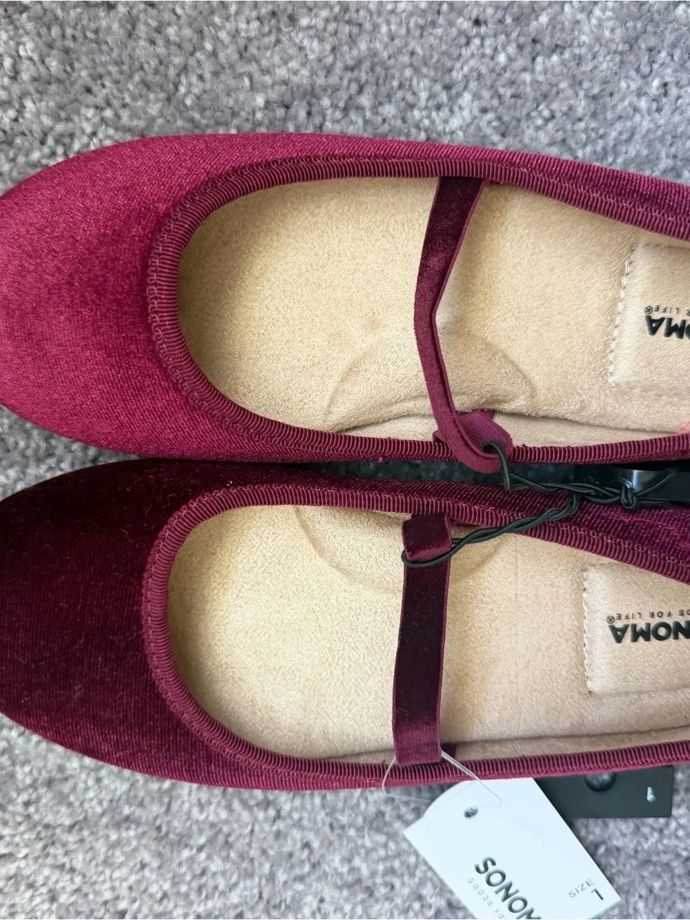 SONOMA Burgundy Velvet Mary Jane Flats with Strap